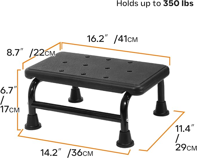 Single-Step Stool for Adults & Kids – Heavy-Duty Foot Step with Non-Slip Rubber Platform, Supports Up to 350 lbs, Lightweight Stepping Stool for Bedroom, Kitchen, Bathroom, High Beds
