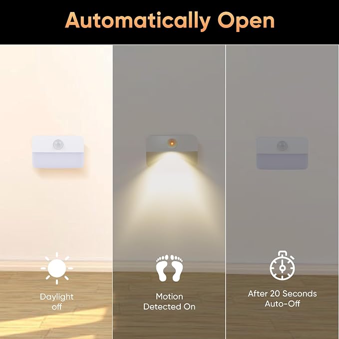 Motion Sensor Night Lights Indoor: Battery Operated Stair Lights 6 Pack | Battery Sensor Lights LED 35 Lumen 3000k for Step Hallways Closets Wall Bedroom Cabinets - Indoor Night Light Set