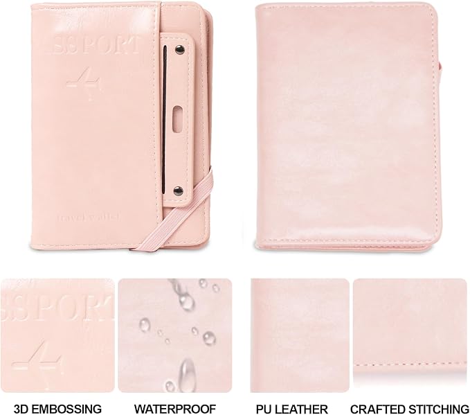 RFID Passport Wallet, RFID Passport Holder for Wallet, Essential Travel Anti-Theft Wallet Storage Case, Anti-Theft Protective Case,Pink