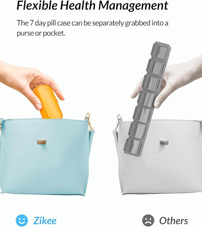 ZIKEE 7 Packs Extra Large Pill Organizer, Portable Pill Box 7 Day for Pocket, Purse, Weekly Pill Case with Dual-Protection Design, Pill Container for Medication, Vitamin, Fish Oil, Supplement