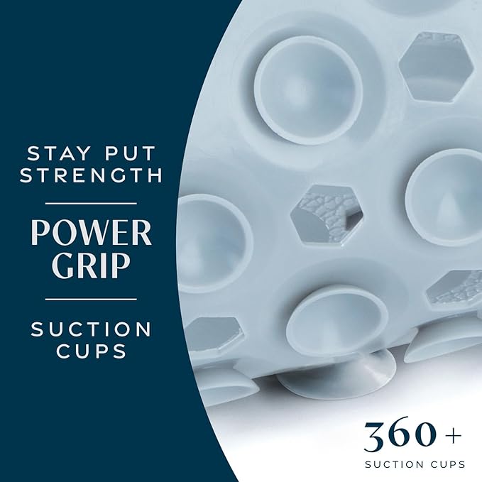 SlipX Solutions Power Grip Bathtub Safety Mat | Precision Grip Technology for Longer, Stronger, & Softer Wet Surface Protection | Solid Gray 39"x16"