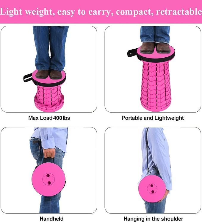 Fishboy Upgraded Collapsible Stool, 400lbs Max Weight, Lightweight But Sturdy, Portable Retractable Folding Telescoping Foldable Camping Stool for Adults Outdoor Fishing Hiking BBQ
