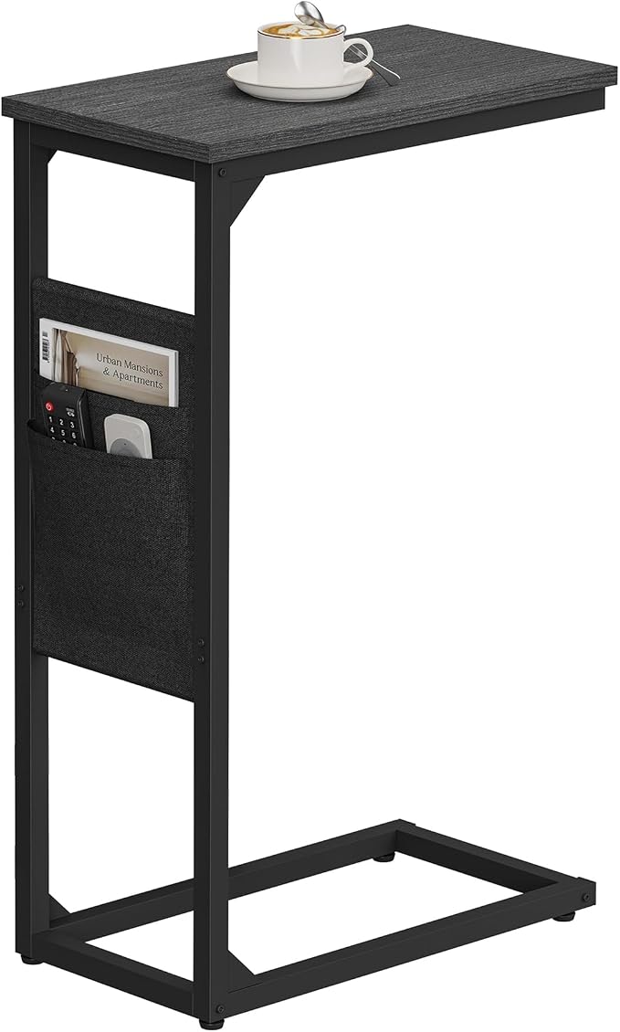 TUTOTAK C Shaped End Table, Side Table for Couch, Sofa Table | with Storage Bag, TV Tray for Living Room, Bedroom, Black TB01BK082