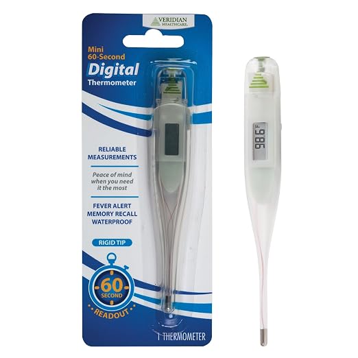 Digital Thermometer | 60-Second Readout | Fahrenheit Measurements | Rigid Tip | Fever Alert | One-Year Warranty | Waterproof Rigid Tip for Oral, Rectal & Underarm Use, Fever Alert at 100.0°F, Memory Recall, Storage Case