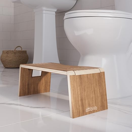 Squatty Potty Oslo Teak Folding Toilet Stool – Compact, Stylish, and Space-Saving Design for Better Bathroom Posture, Durable Teak, No Assembly Required