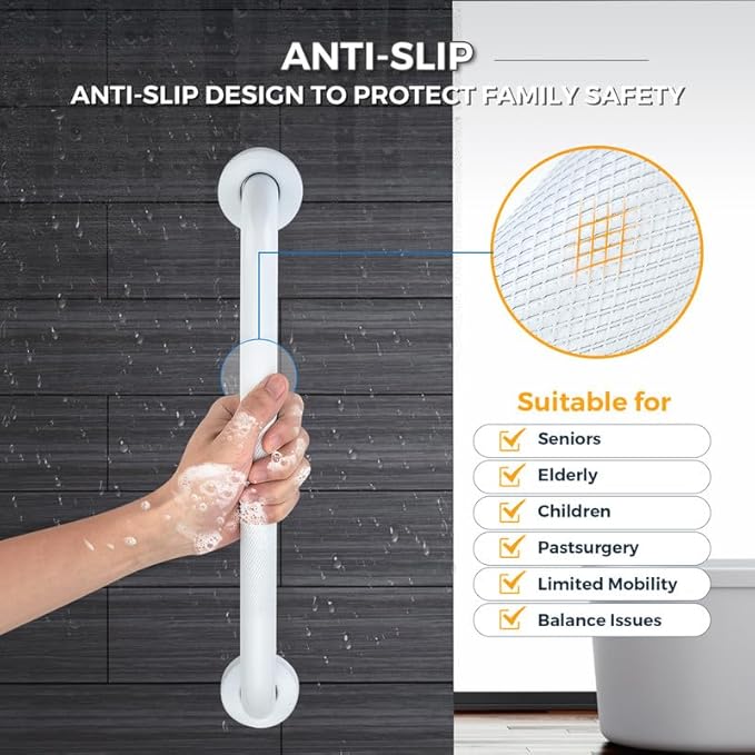 Grab Bars for Shower, 2 Pack 18-Inch Anti Slip Shower Handles for Elderly, Safety Shower Grab Bar, Stainless Steel Handicap Grab Bars for Bathroom (White 1" Diameter)