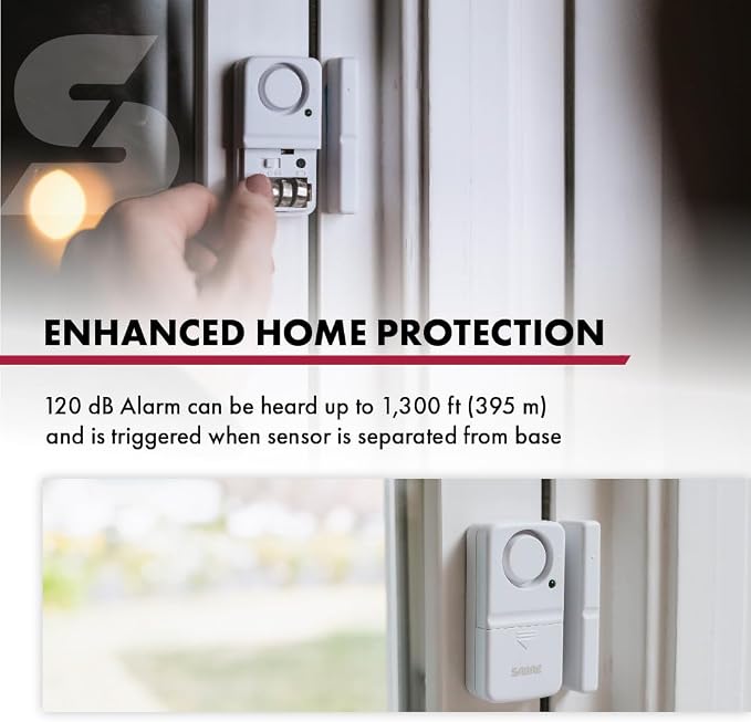 SABRE Wireless Home Security Door Window Burglar Alarm with LOUD 120 dB Siren, DIY EASY to Install, 2-Pack,white