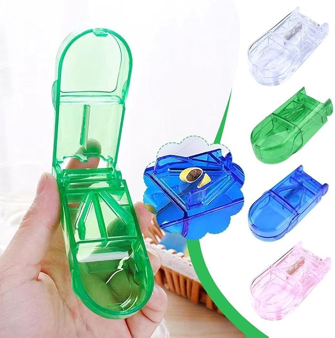 Blue Pill Cutter and Splitter with Dispenser,Safety Medicine Slicer, Tablet Splitter with Guard,Multiple Pill Splitter, Cuts Pills, for Cutting Small Pills or Large Pills in Half,Travel Sized