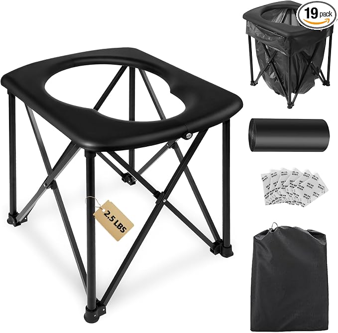 15.6'' Portable Toilet for Camping, Ultralight Foldable Camping Toilet 2-Second Setup, 350LBS Portable Potty for Adults, Compact for Camping, Hiking, RV Travel, Trucker, Fishing, Beach, Outdoor Use