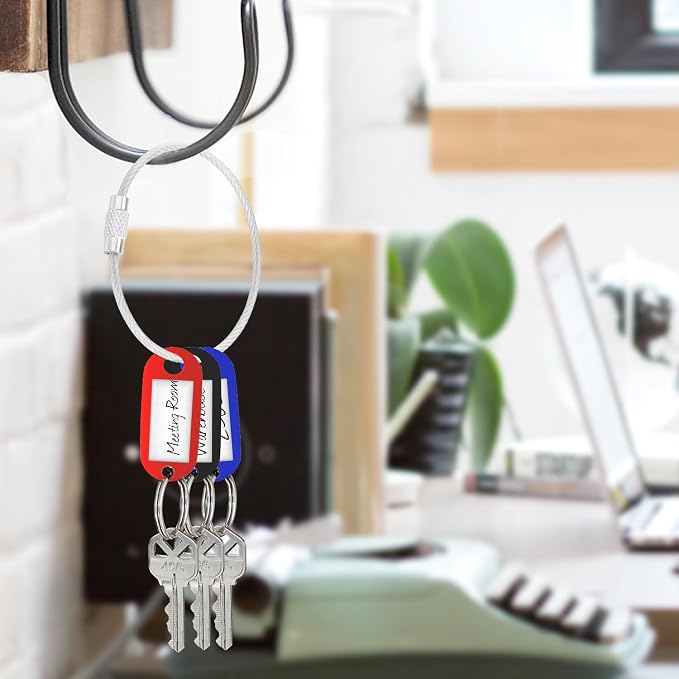 CooBigo 20Pack 10" Large Wire Key Chain Rings Big Cable Keychain 2mm Stainless Steel Wire Luggage Tag Loops Car Keyrings Women Bracelets Beads (Silver, Metal)