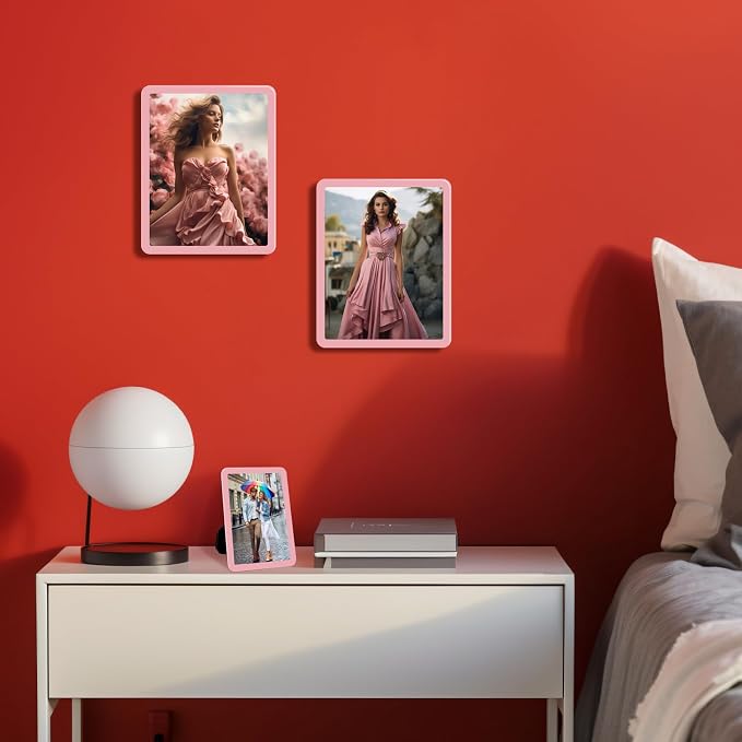 Bluesun 4×6 Pink Picture Frame, Vertical & Horizontal Wall & Tabletop | 4× 6 Photo Frame Pink with Tempered Glass & Rounded Corners, 6x 4 Frames for Kids, Living Room Bedroom Hallway Office