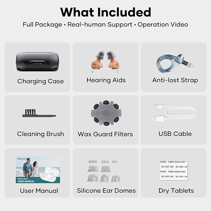 iBstone Nova Hearing Aids for Seniors Adults – Superior Sound Quality, Smart Noise Cancelling, No Feedback, Auto On/Off, Rechargeable, with Dryer Department & Anti-Lost Lanyard, Over-The-Counter