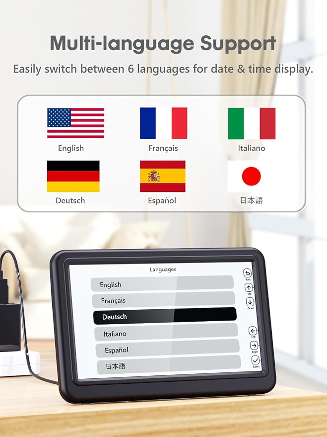 Dementia Clock for Seniors with Large Display & Daily Reminders | 12 Themes, 20 Custom Alarms, 18 Ringtones, Medication Reminders, Automatic Dimmer, Digital Calendar Display for Elderly Care