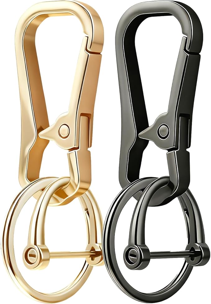 Metal Key Chain Carabiner Clip with Key Ring and D Ring | Heavy duty build, full accessory packs, quick release, multi purpose hook, belt loop holder, separate home and car fob sets