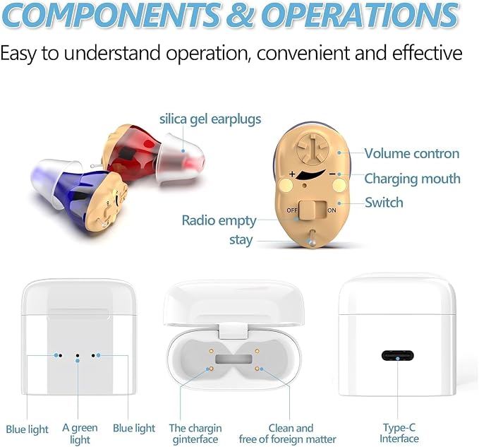Hearing Aids, Wireless Rechargeable Hearing Amplifier, OTC Hearing Aids with Magnetic Charging Case, 2 Channel Digital in Ear Noise Cancelling Hearing Devices for Seniors