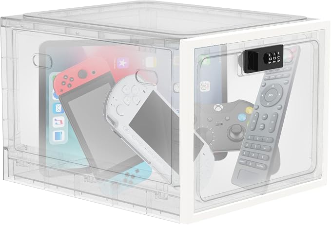 Lock Box for Medicines, Food, and Electronic Devices - Ideal for Keeping Medications Safe Locker, Lunch Snacks Locked Up Cabinet and Jail Cell Phones in One Lockable Container (Clear)