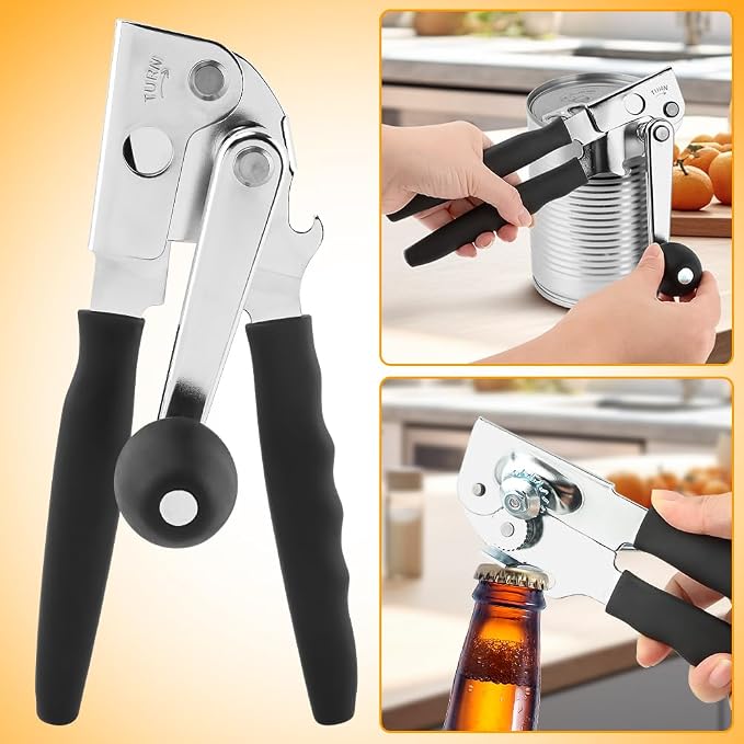 Commercial Can Opener, Handheld Can Opener Easy for Big Cans, Manual Heavy Duty Crank Jar Openers, Folding Hand Crank Bottle Openers With Comfortable Long Handles for Seniors(COLOR:Black)