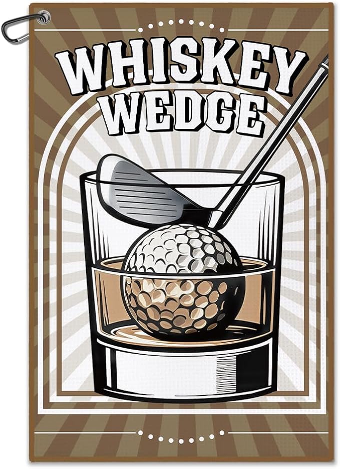 DYJYBMY Whiskey Wedge Brown Printed Golf Towel with Clip, Retro Golf Towel for Men, Anniversary Golfing Gifts for Husband, Retirement Thank You Gifts for Golfing Lover Family Dad Grandfather Uncle