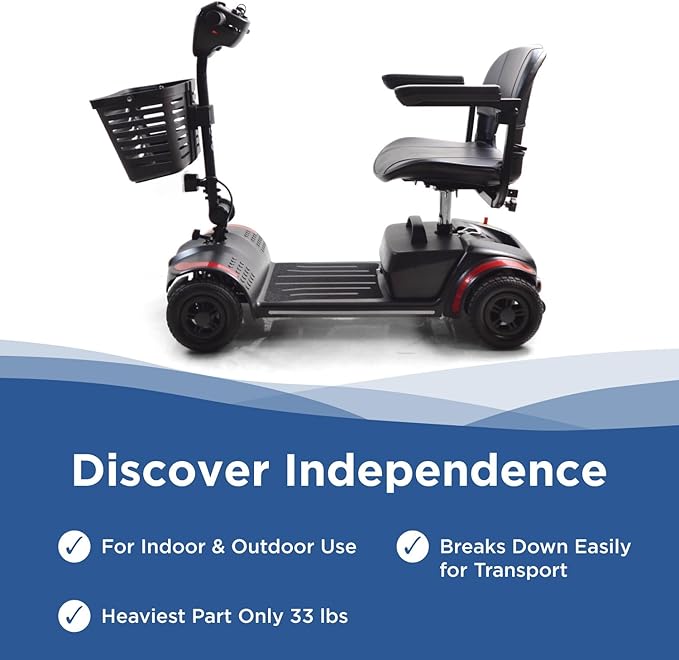 Journey Adventure Mobility Scooter – Lightweight, Electric, Motorized Travel Scooter for Adults & Seniors – Red