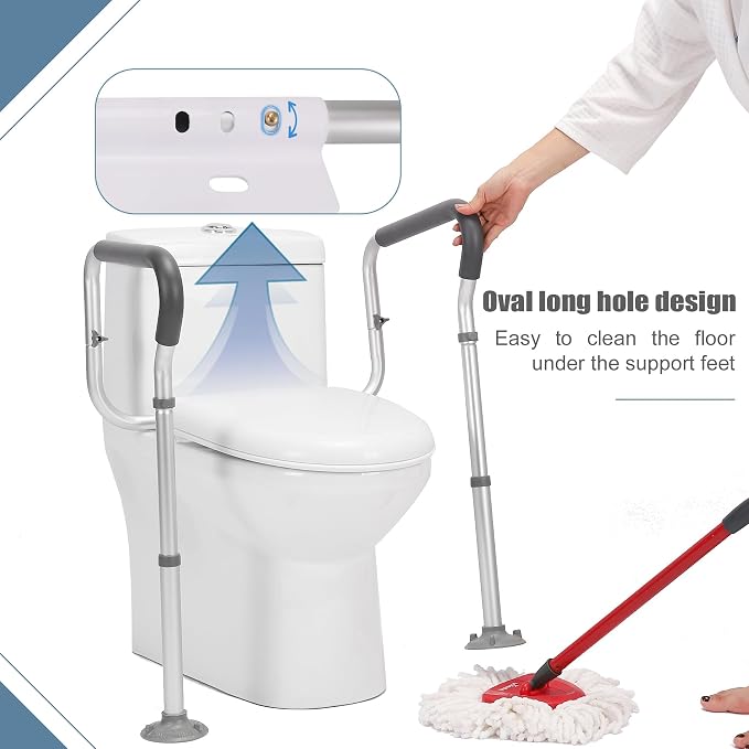 Toilet Safety Rail for Seniors, Toilet Grab Bars for Seniors and Disabled, Toilet Handles for Elderly with Adjustable Width and Height, 350 lb Weight Capacity | Fits standard and elongated toilets; non-slip foam grips and tool-free setup using existing...