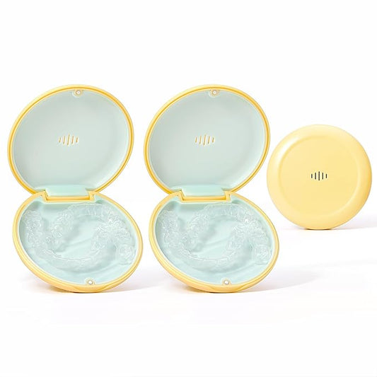 2 Pack Retainer Case Ultra-slim Aligner Case with Vent Holes Removable Inner Tray Silicone for Easy Cleaning (2Pack Yellow Green)