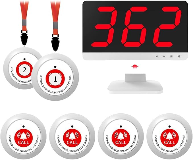 Nurse Call System,Wireless Caregiver Pager Calling System,1000ft, 6 Alert Emergency Call Button for Elderly with 1 Display Receiver for Medical Clinic Nurses Station Home Hospital Assisted Living