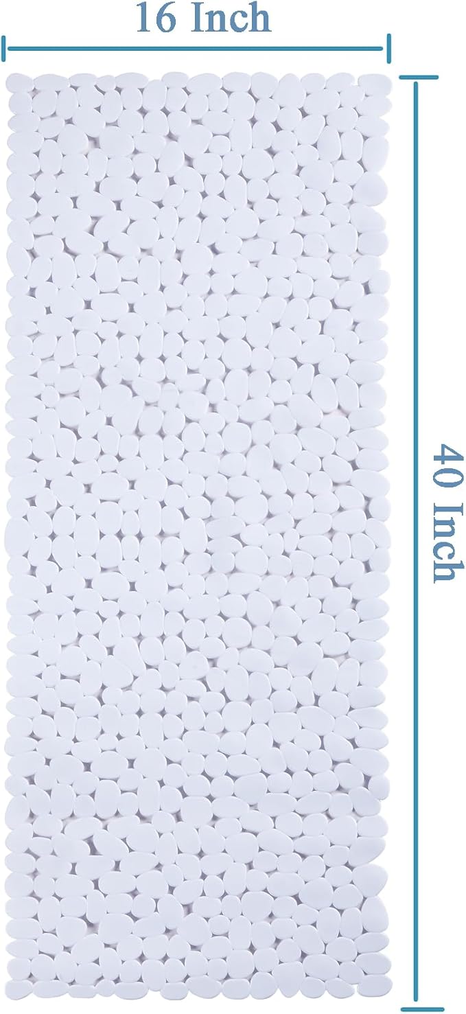 Bath Shower Mat Non Slip: Extra Large Pebble Bathtub mat for Kids, Elderly, Anti Slip Shower Matt with Drain Holes Suction Cups Tub Mat - 16 X 40 Inch White