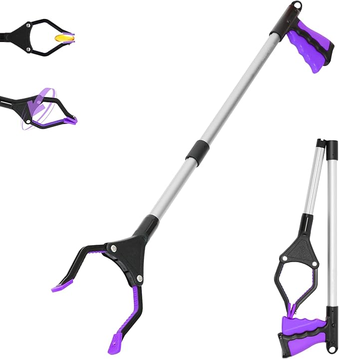 32 inch GrabRunner Folding Reacher Grabber Tool with Magnet for Seniors, Disabled, After Surgery Recovery(Purple)