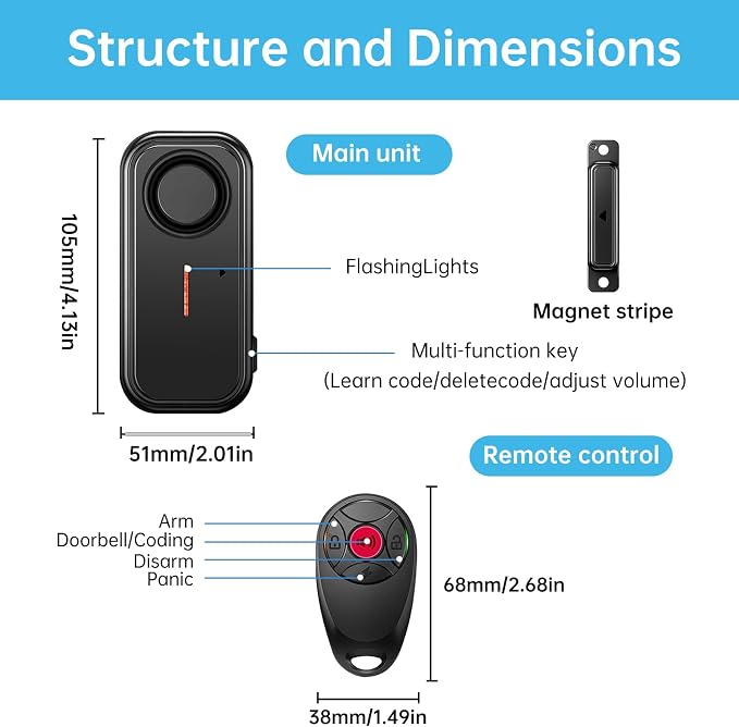 HENDUN Upgraded Window and Door Alarm with Remote, Pool Alarm for Kids Safety, IP66 Waterproof Indoor/Outdoor Home Security Sensor, Wireless Doorbell Chime/Buzzer When Opened Loud