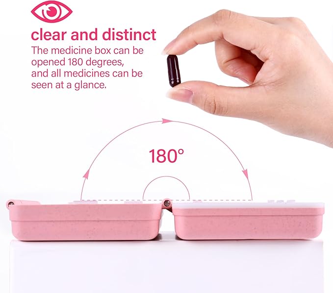 9-Grid Pill Organizer,Portable Pill Box,Large Capacity Compartments,Travel Pill Container,Medicine Dispenser,Pill Purse,Pill Case for Vitamins, Fish Oils or Supplements(Rose)