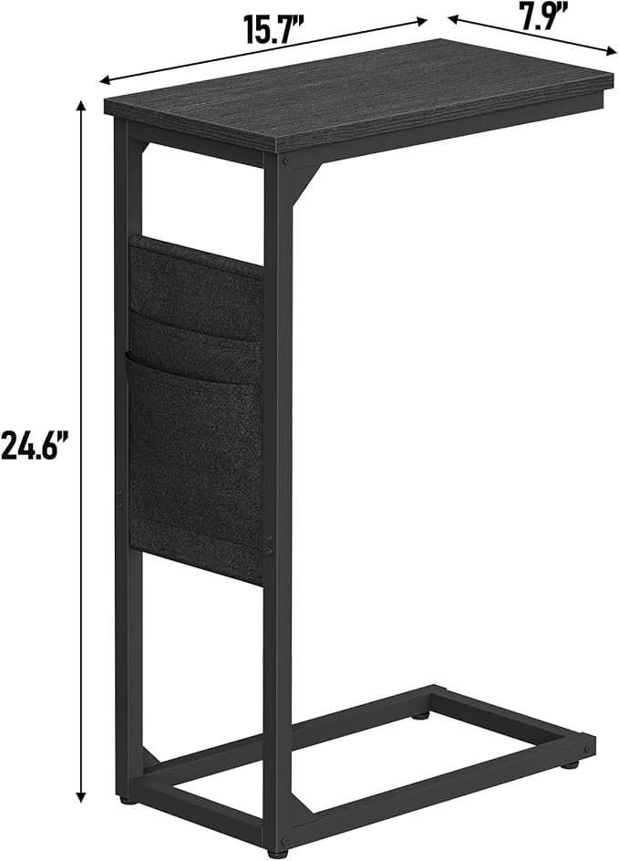 TUTOTAK C Shaped End Table, Side Table for Couch, Sofa Table | with Storage Bag, TV Tray for Living Room, Bedroom, Black TB01BK082