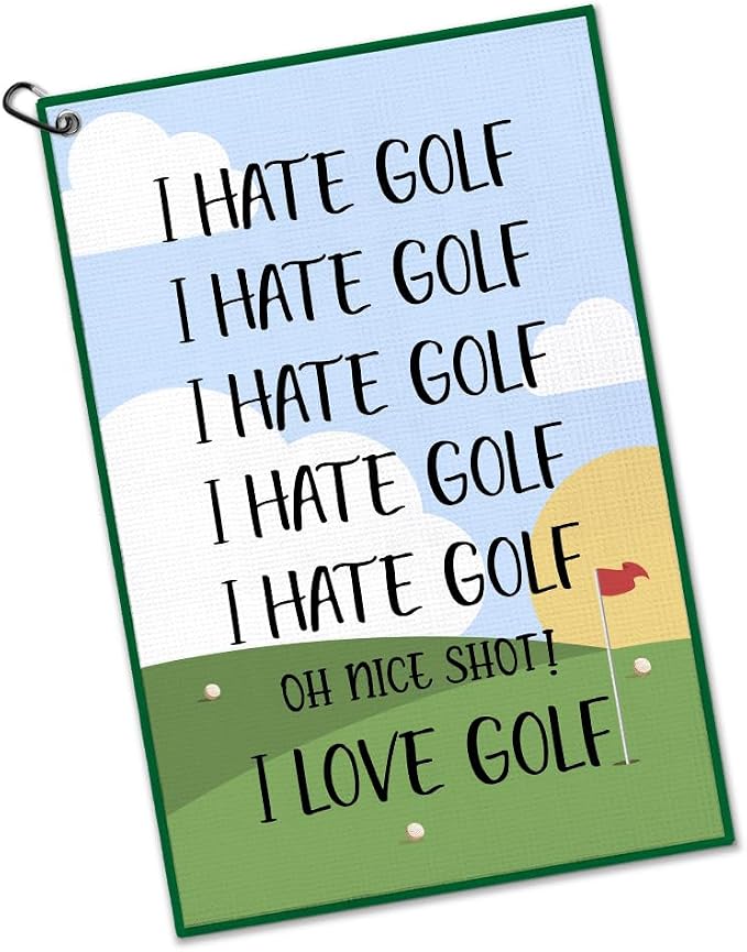 I Hate Golf Towel with Clip, Funny Golf Bag Accessories for Men Women, Golfing Accessories for Men Women, Birthday Retirement Gifts for Golfing Enthusiast, Golfer Gifts for Dad Mom Grandpa