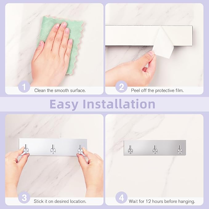 VIS'V Key Holder Wall Mount, Small Adhesive Key Hanger with 3 Hooks, Silver | Metal Material, No Drilling, Extra Adhesive Strip, Suitable for Entryway, Hallway, Doorway, Kitchen, Garage, Camper