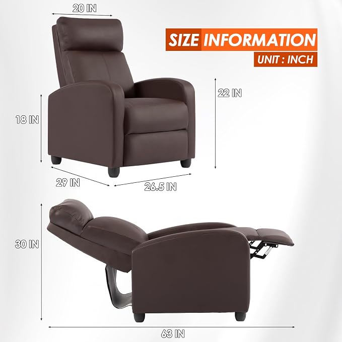 BestMassage Recliner Chair with 2 Point Massage Function | Pu Brown | with Lumbar Support, Adjustable Push Back, Wide Arm & Footrests, Padded Seat | Easy Assembly | for Living Room, Home Theatre