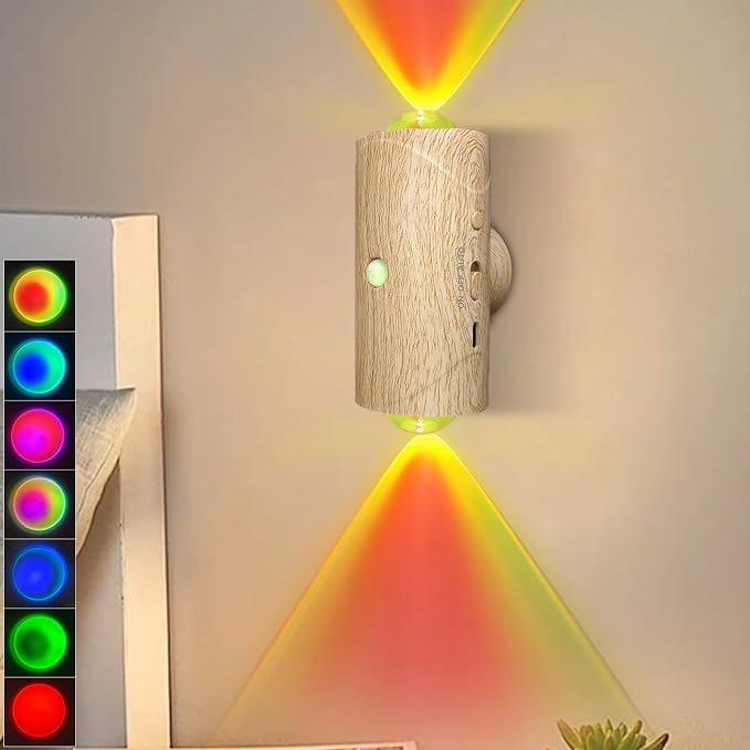 Magnetic Wall Sconces Battery Operated, Rechargeable Motion Sensor Light | 7 Color RGB Motion Sensor Night Light Indoor, 1500mAh Wireless Wall Light for Bedroom, Bathroom, Hallway, Stairs, Living Room