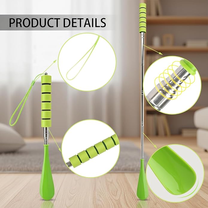 Shoe Horn Long Handle - 4 Pcs Telescopic Stainless Steel Shoe Horns 12-28 Inch,Adjustable Extra Long Shoe Horn for Seniors,Adults,Pregnant Women,Lightweight Ergonomic Boot Horn for Easy Shoe&Boot Wear