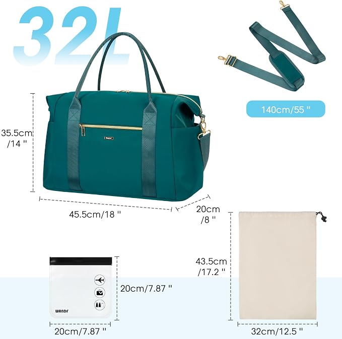WANDF For Spirit Airlines Personal Item Bag 18x14x8 Underseat with Wet Pocket & Shoe Compartment & Tsa Approved Toiletry Bag