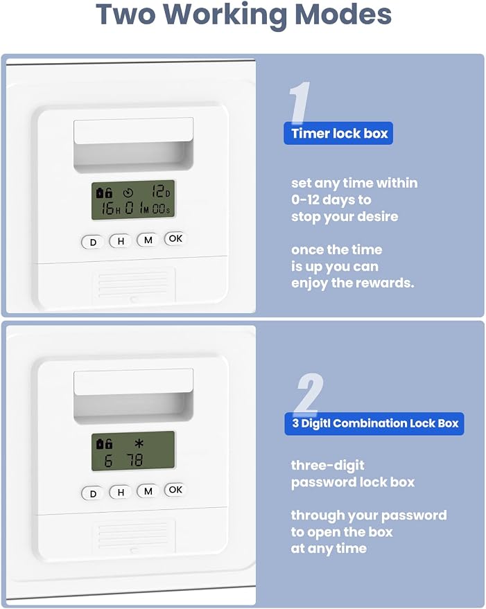 Time Lock Box for Food,Medicine Locker,Phone Jail Timer,PS5 Game Prison,Snacks Lockbox,Release Stress,Anxiety Relief,Gadget Gift | Combination Timed Locking Container | Kitchen Clear Lockable Safe Box