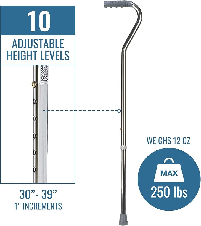 DMI Walking Cane for Adult Men and Women, FSA Eligible, Lightweight and Adjustable, Ergonomic Hand Grip and Wrist Strap