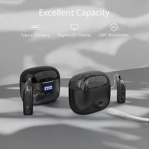 Hearing Aids for Seniors, Rechargeable Hearing Aids for People with Hearing Loss, Hearing Amplifier for Adults, Quality Sound, Intelligent Noise Cancellation, Standby 101h, Comfortable Wearing Black