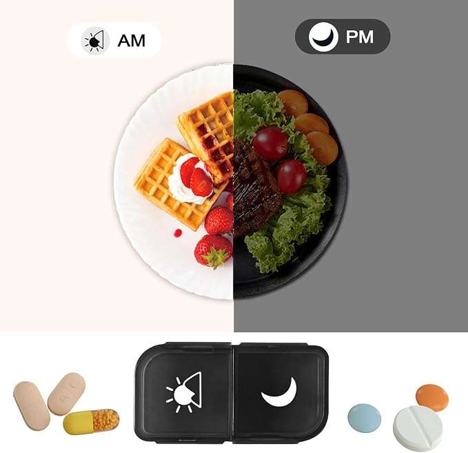 Weekly Pill Organizer 2 Times a Day, AP PM Pill Box，Detachable Pill Case | Food-Grade Material,Travel-Friendly,7 Day Pill Container Medium,Compartment holds up to 6 fish oil or 10 vitamin-Black