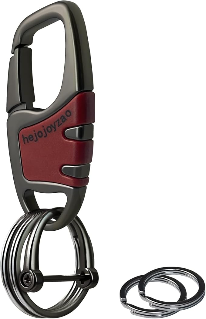Keychain Carabiner Clip,Heavy Duty Belt Loop Car Key Ring Holder | Durable metal build, mens EDC accessory, 4 key rings, secure locking D-ring, fits belt loops, holds home, car key fobs