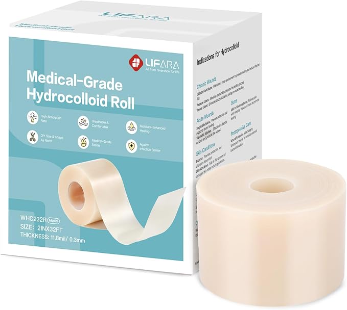LIFARA Hydrocolloid Roll for Wound Care - Cut-to-Size, Hydrocolloid Patch Bandages with Self-Adhesive, Ultra Absorbent & Waterproof, First Aid Kit Essential (11.8mil/ 0.3mm Thickness, 2in*32ft)