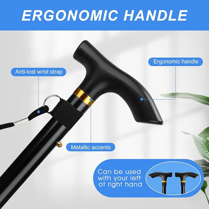 Walking Cane, Folding Cane for Man & Women, Portable Lightweight | 5-Level Adjustable Height, Collapsible Cane for Seniors Balancing Mobility Aid