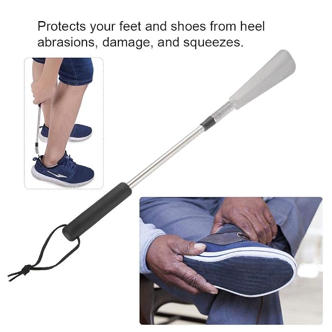 Aid shoehorn Telescopic, Shoe Horn Long Handle Spring Shoe Horn Shoe Accessory Stainless Steel Shoe Lifter for Elderly People,Pregnant woman and Move Inconvenient person