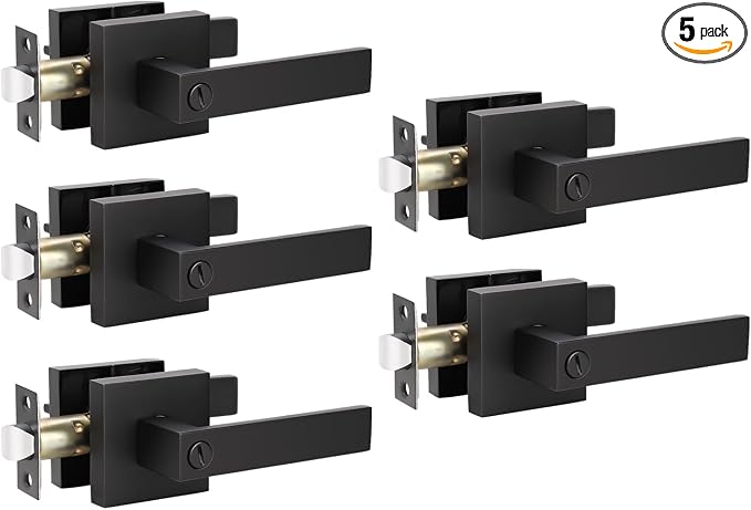 KNOBWELL 5 Pack Matte Black Door Handle Heavy Duty Privacy Door Lever Hardware, Left or Right Handing Interior Doorknob