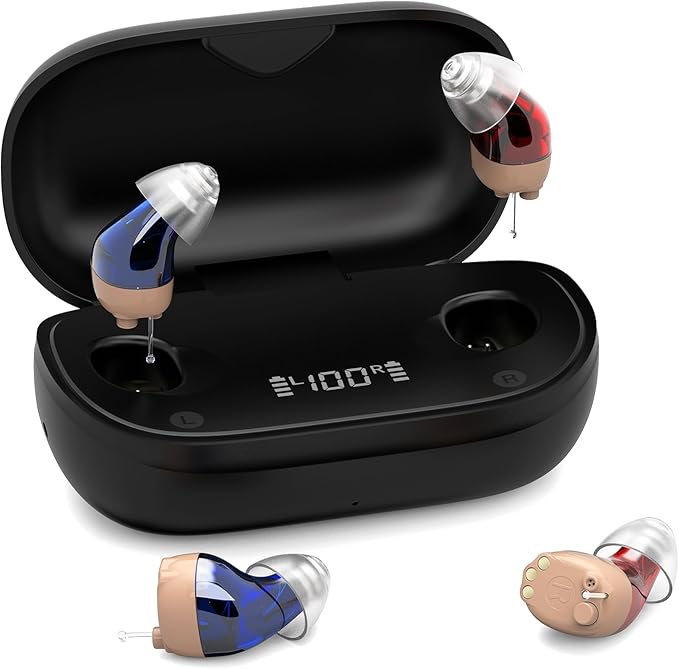 Hearing Aids for Seniors with Hearing loss, Rechargeable Hearing Aid Into Ear with Noise Cancellation, Digital Comfort Fit Hearing Devices with Superior Sound Quality, Volume Control & Ultra Invisible