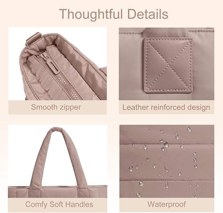 Puffer Tote Bag for Women Quilted Nurse Bag Lightweight Work Bag for Teacher Travel Handbag with Multiple Pockets