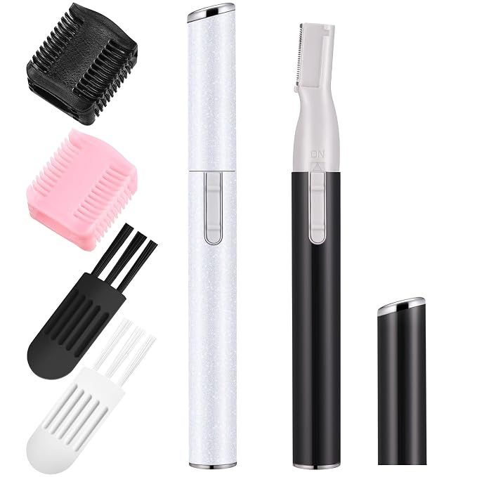 Chumia 2 Pcs Electric Eyebrow Trimmer Women Precision Face Razors Mini Shaver with Comb Christmas Women Gift Battery Operated Personal Epilator for Face Neck Fuzz Lips Leg (Black,White)