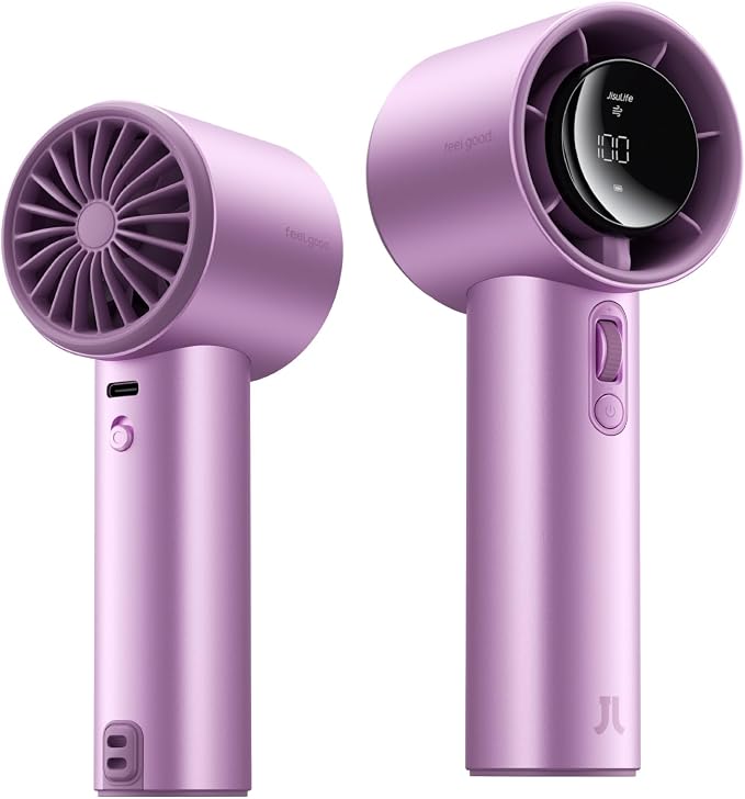 JISULIFE Handheld Fan Pro1S - Next-Gen Airflow: Up to 40H Runtime | Electroplated ABS-Luxury Shine, 1-100 Speed Scroll Wheel, 5000mAh-Portable Fan for Travel, Gifts for Women(Chrome Purple,1Pc)